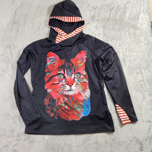 3d colorful hooded cat kitty sweatshirt sz large? Theatrical crazycat lady lover - Picture 2 of 11